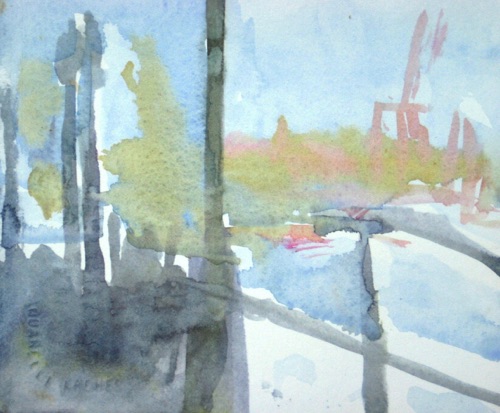 Brooklyn Shoreline (sold); 
Watercolor, 2013; 
6.25 x 7.5 in.